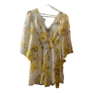 bailey blue yellow brown floral short long sleeve romper  // size M